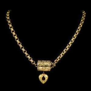 Antique Georgian Necklace 18Ct Gold Garnet Heart Pendant Circa 1800