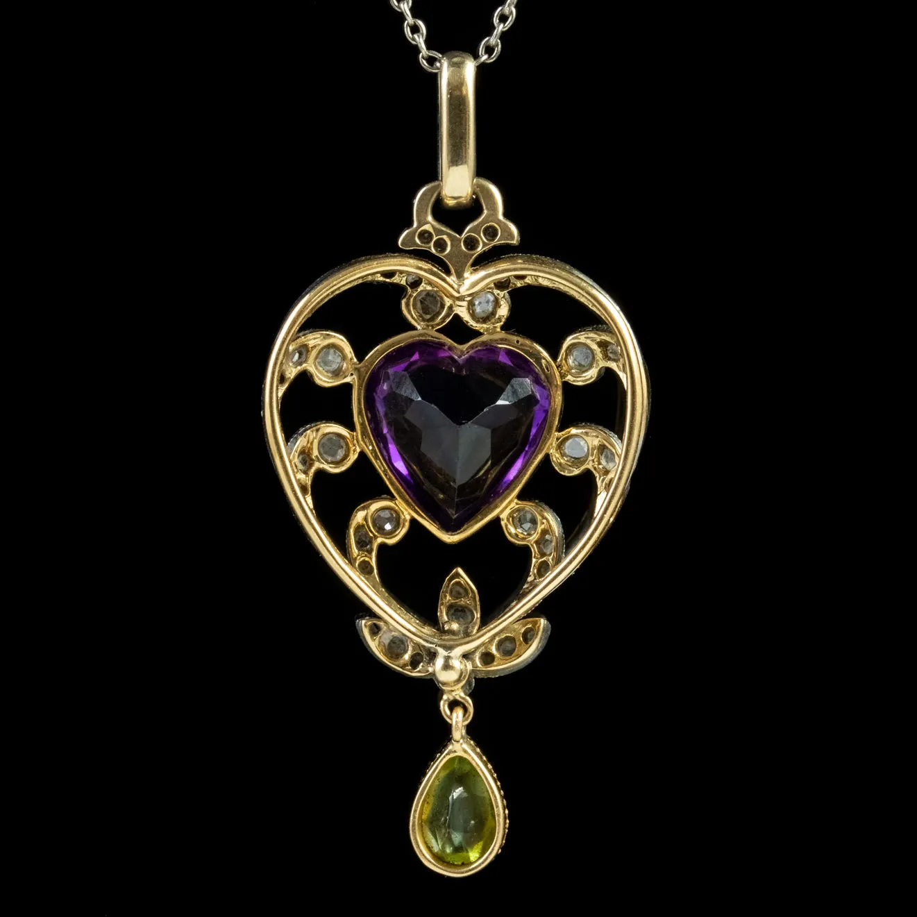 Antique Suffragette Heart Pendant Necklace Platinum 18Ct Gold Edwardian Circa 1910
