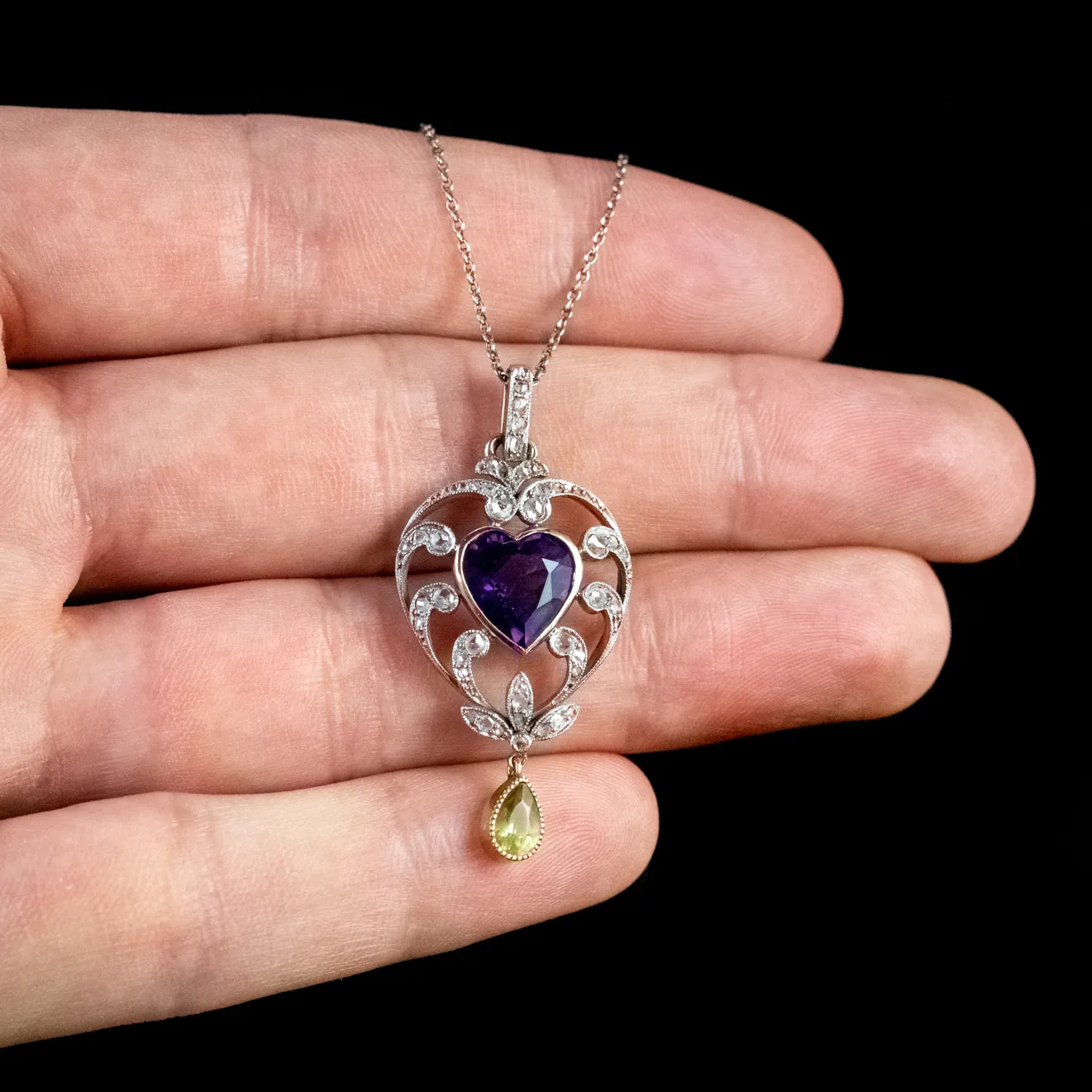 Antique Suffragette Heart Pendant Necklace Platinum 18Ct Gold Edwardian Circa 1910