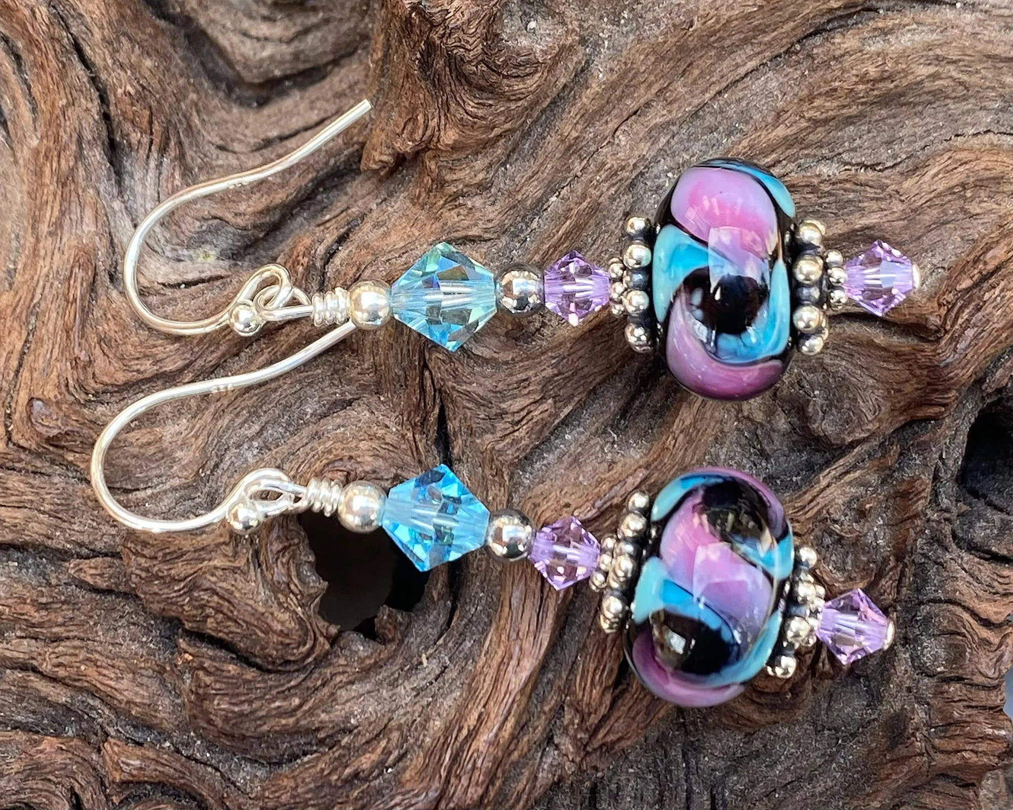 Aqua Lavender Twists Lampwork Bead Earrings