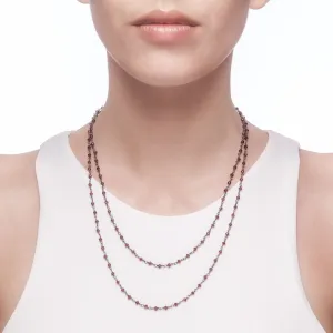 Argentum Long Necklace - Red Garnet - Black Rhodium Plated Silver