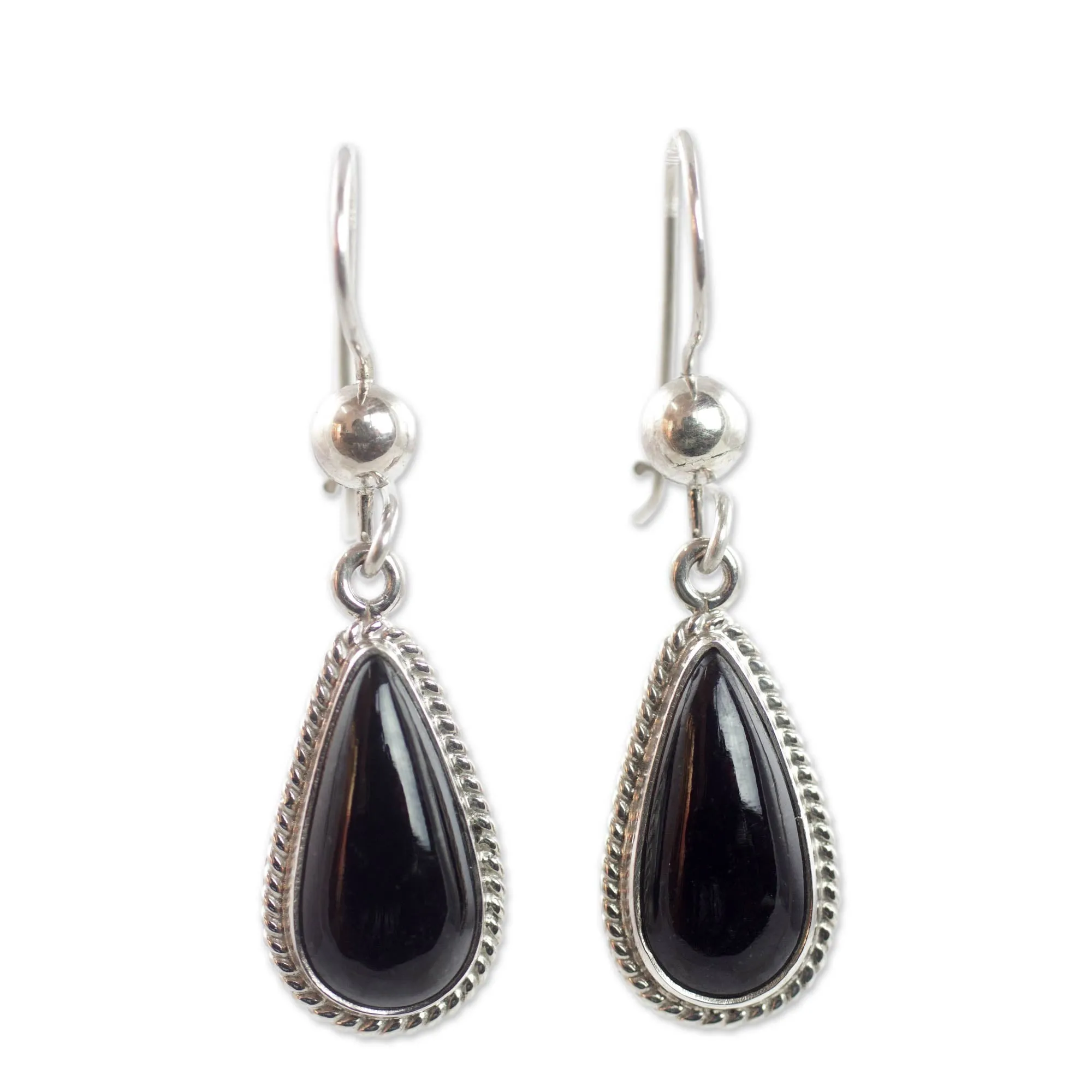 Artisan Crafted Sterling Silver Black Jade Dangle Earrings - Black Tear | NOVICA