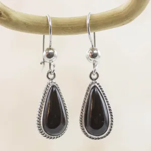 Artisan Crafted Sterling Silver Black Jade Dangle Earrings - Black Tear | NOVICA