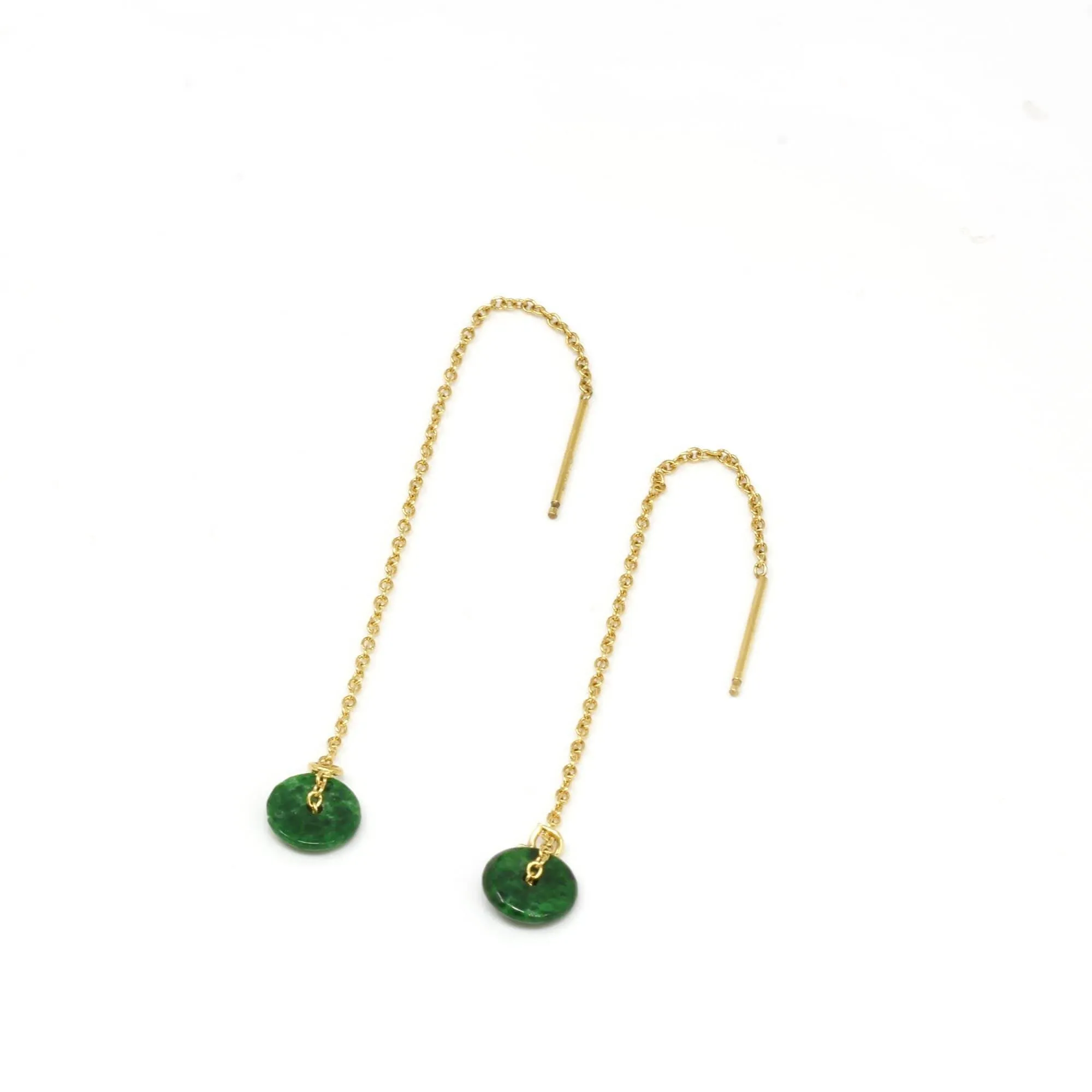 Baikalla™ "Lucky Button"14K Royal Yellow Gold Genuine Jade Jadeite Lucky Nuts Drop Earrings #E11