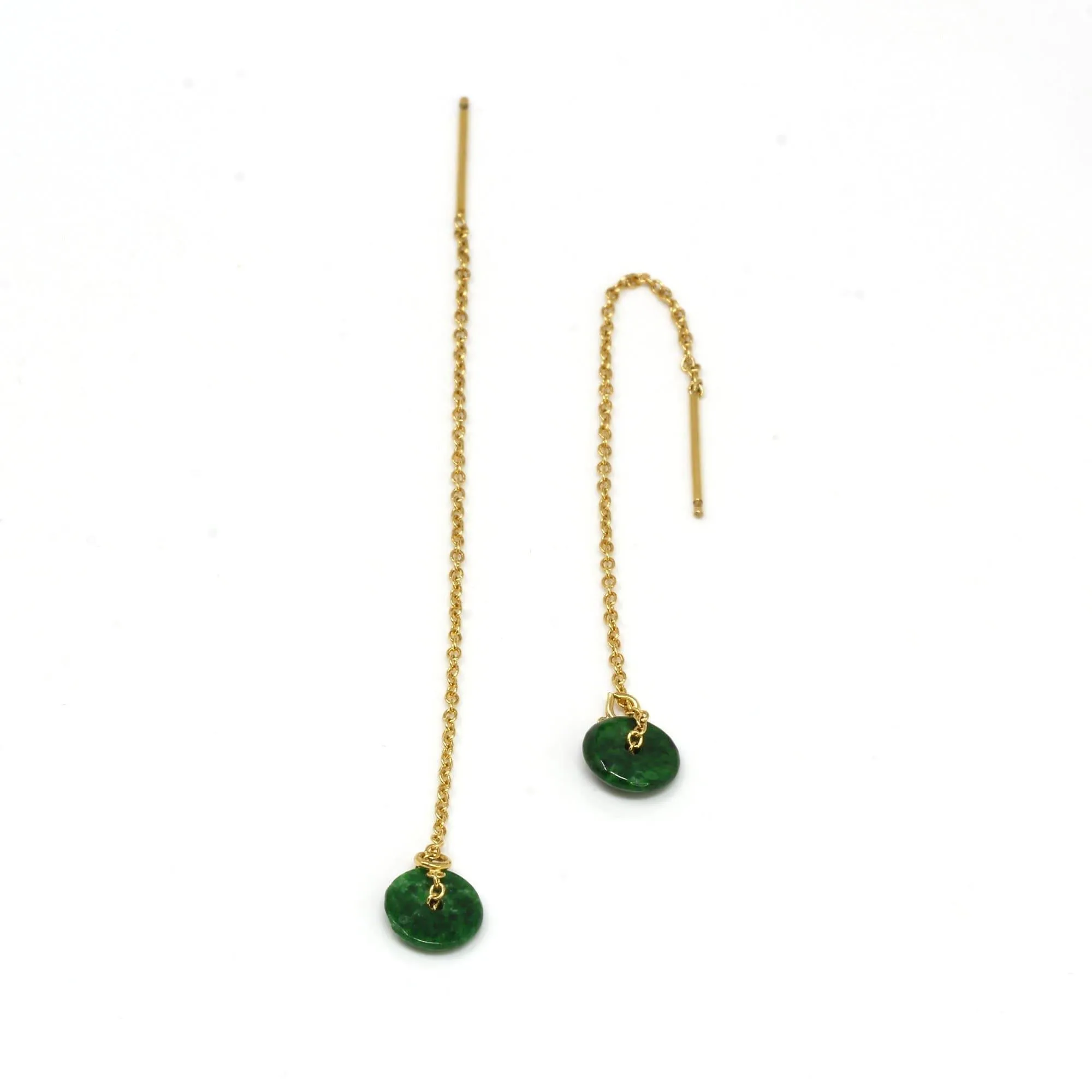 Baikalla™ "Lucky Button"14K Royal Yellow Gold Genuine Jade Jadeite Lucky Nuts Drop Earrings #E11