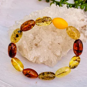 Baltic Amber Multi-coloured oval 10mm beaded bracelet 15g AMB96