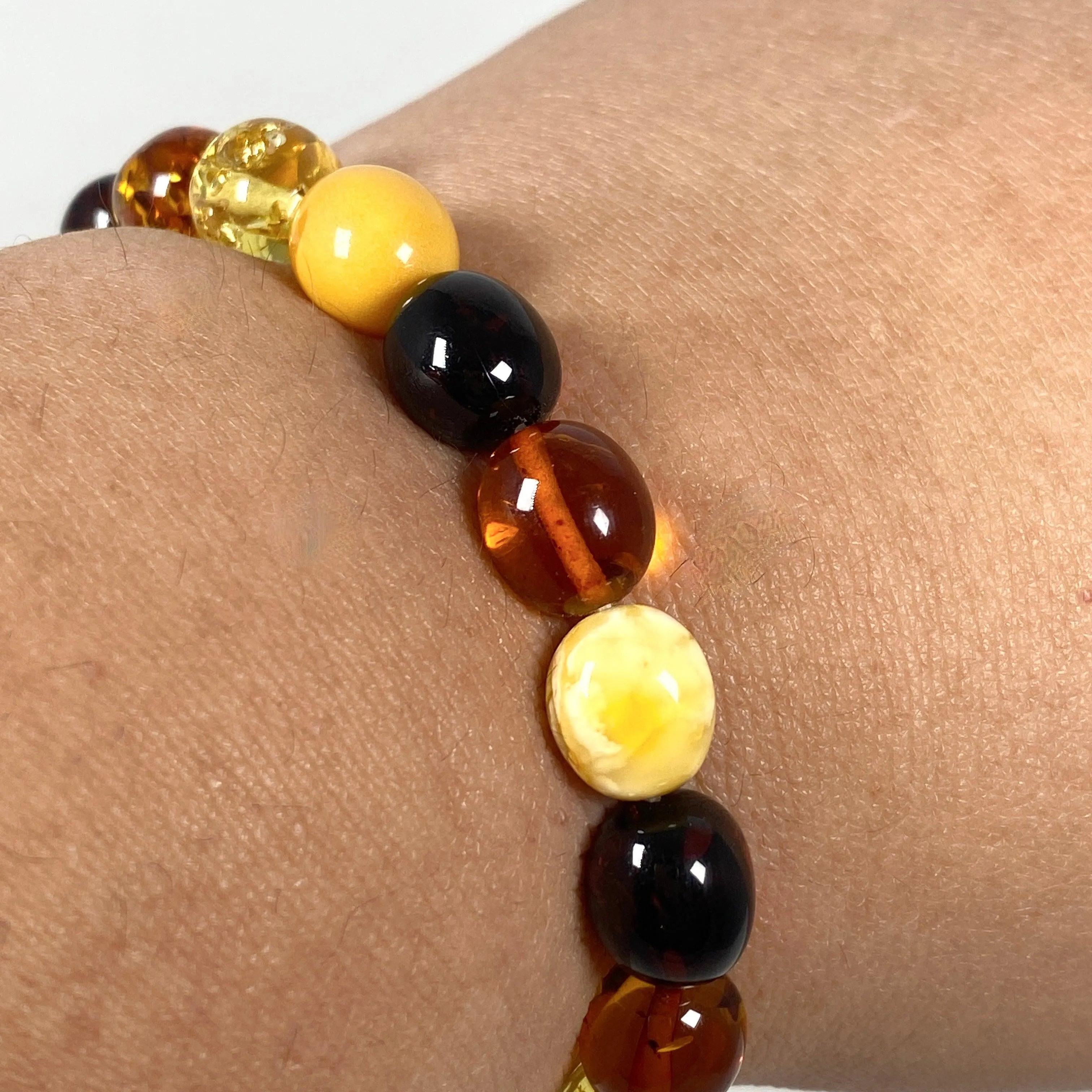 Baltic Amber multi stone 7mm beaded bracelet AMB188