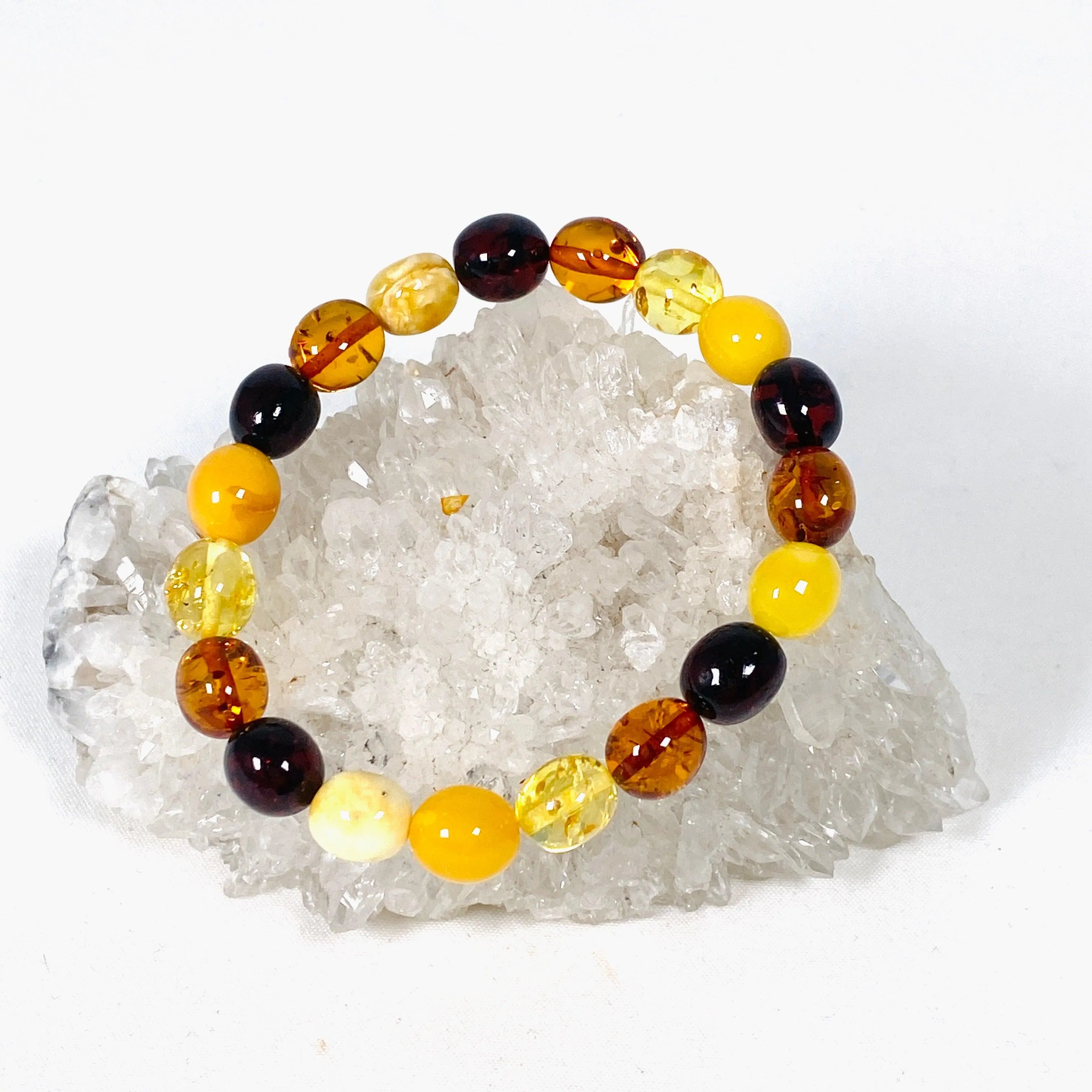 Baltic Amber multi stone 7mm beaded bracelet AMB188