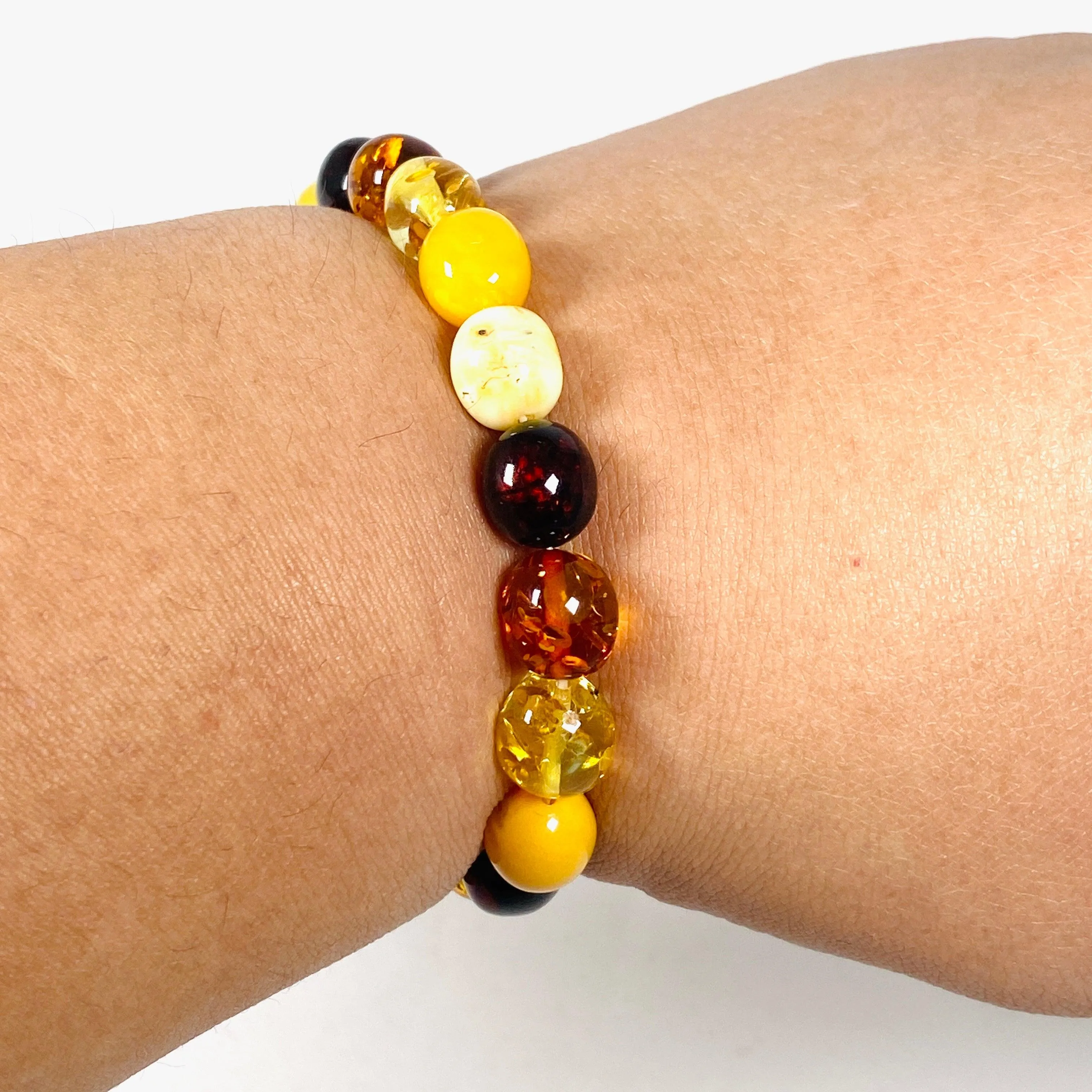 Baltic Amber multi stone 7mm beaded bracelet AMB188