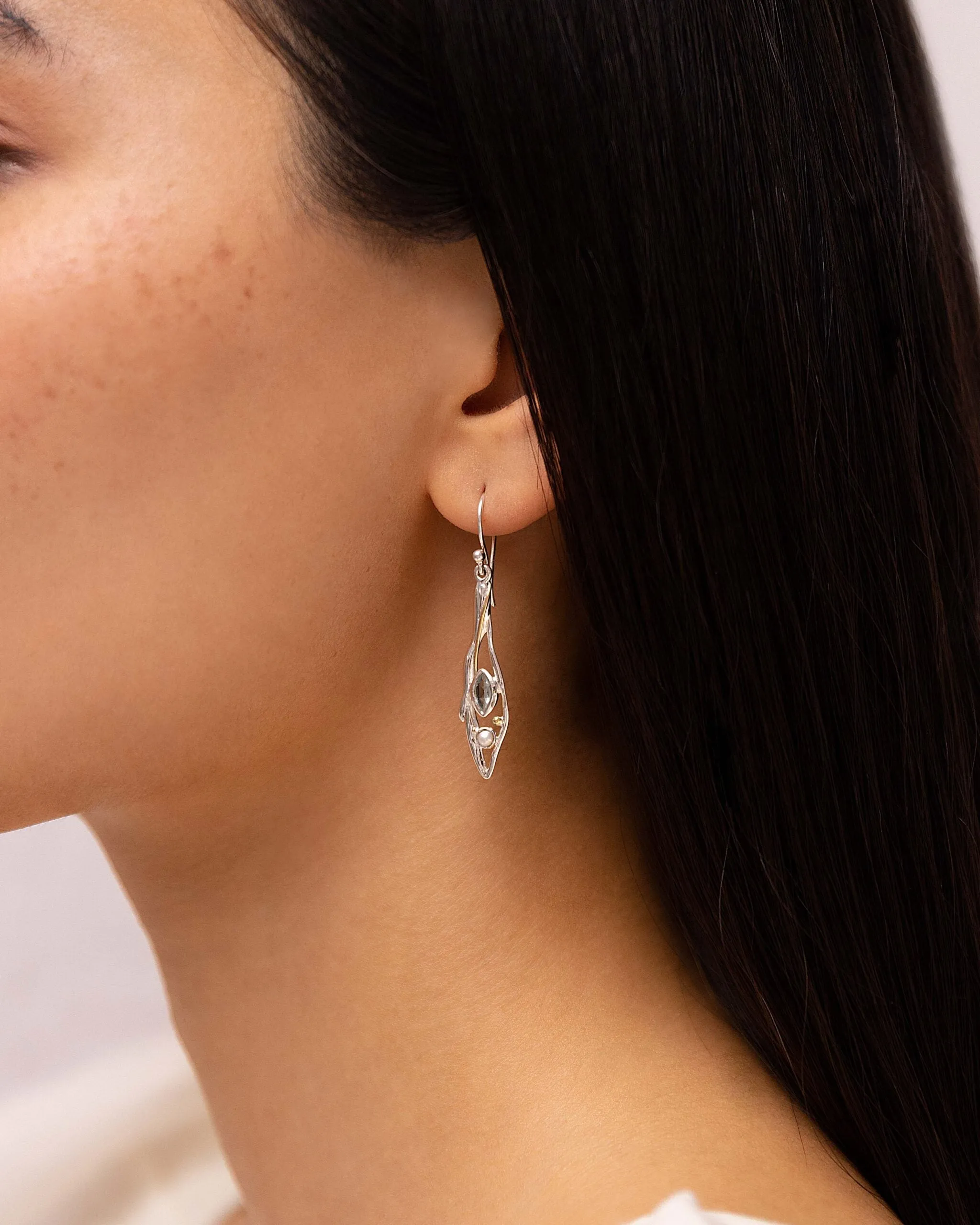 Banyan Avalon Drop Earrings with Blue Topaz and Pearl