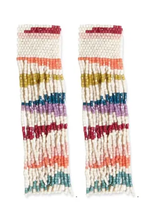 Belle Angled Stripes Beaded Fringe Earrings Rainbow
