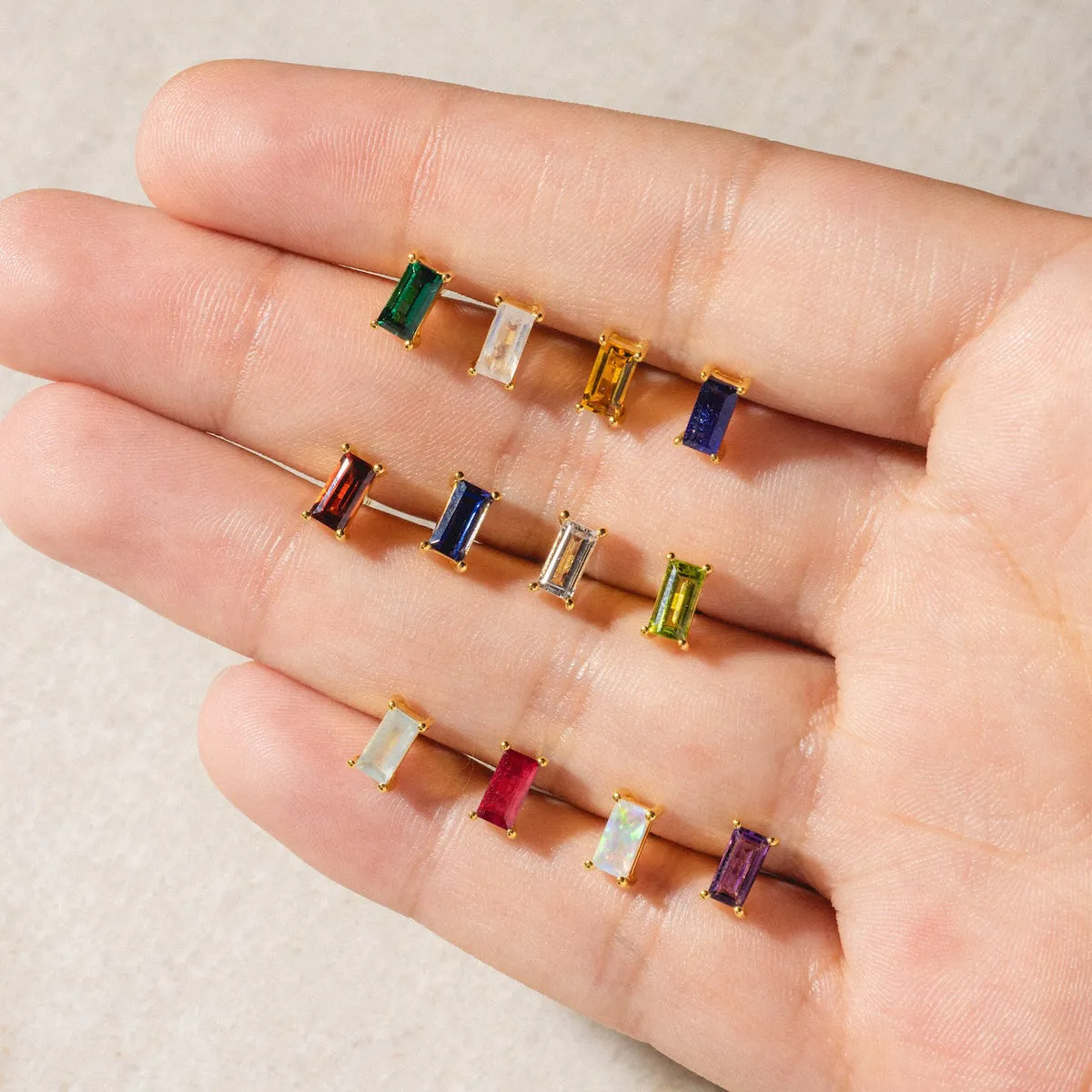 Birthstone Baguette Studs