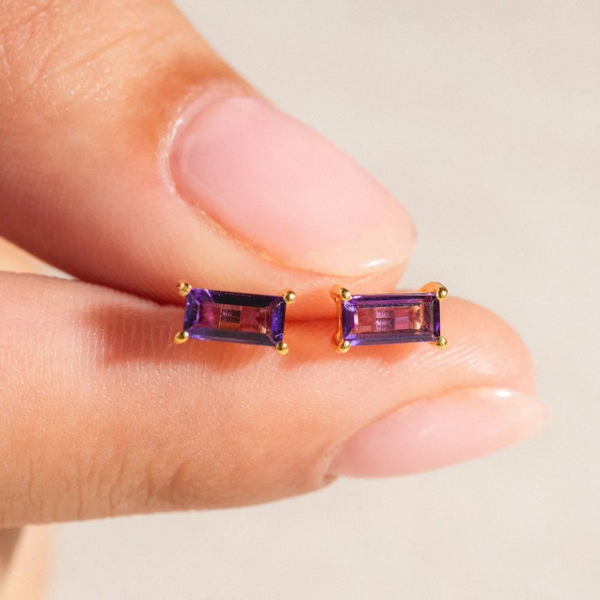 Birthstone Baguette Studs