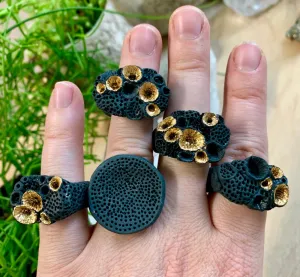 Black porcelain   gold lustre ‘rock coral’ ring, choose a size