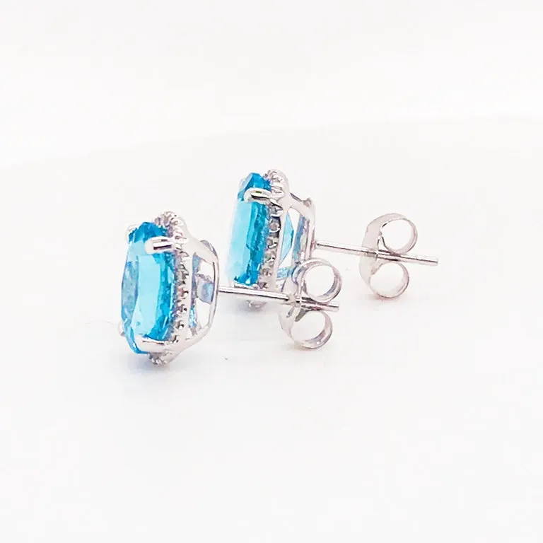 Blue Topaz & Diamond Halo Stud Earrings