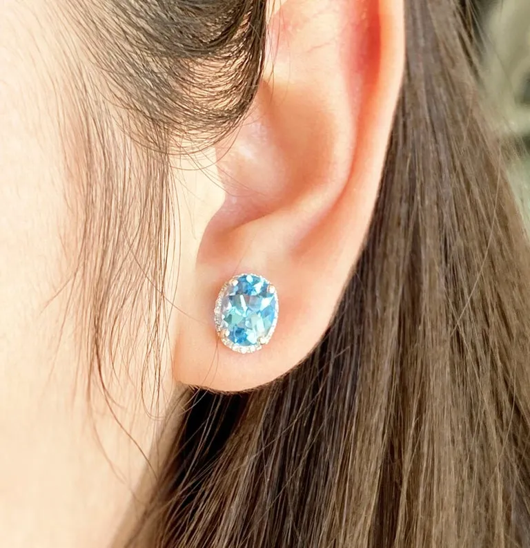Blue Topaz & Diamond Halo Stud Earrings