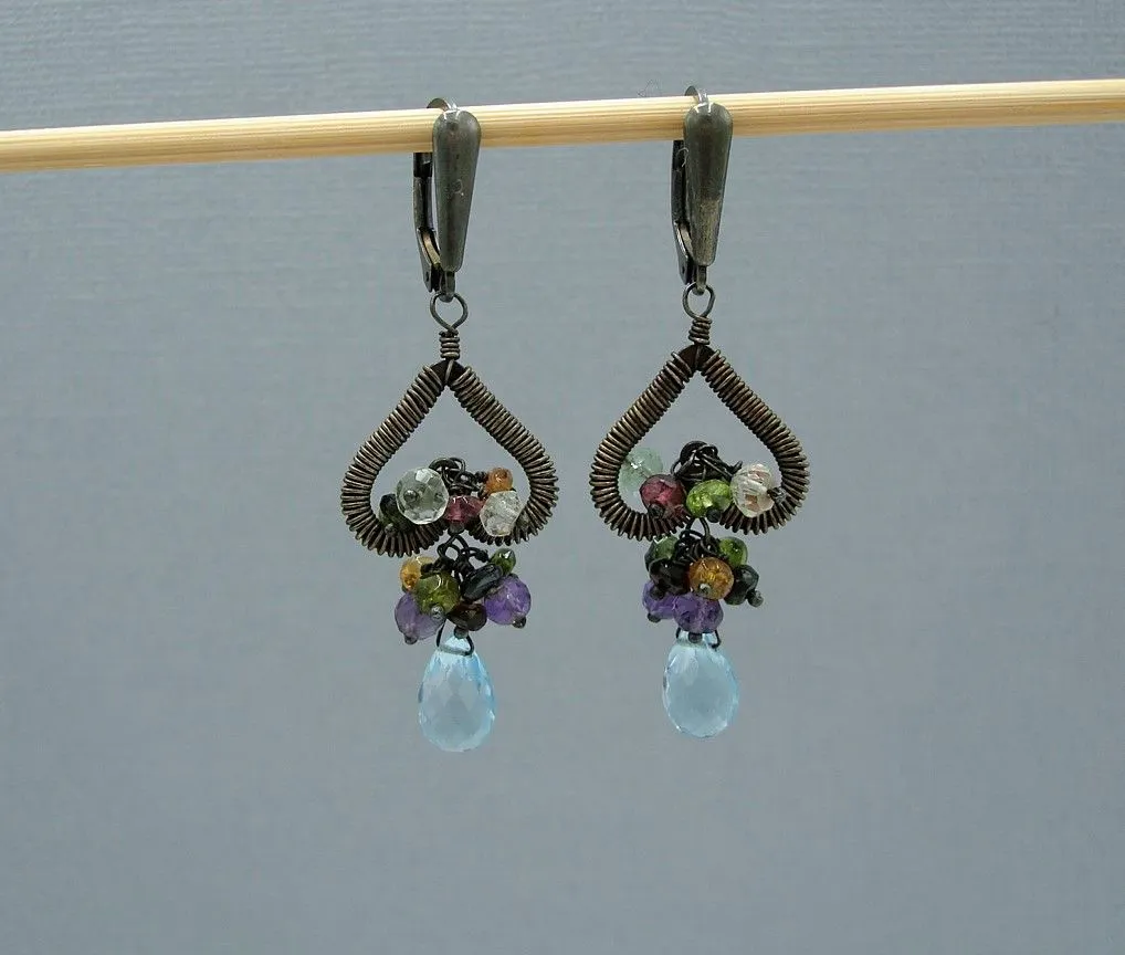 Blue Topaz Sterling Silver Earrings-Tourmaline Amethyst Aquamarine.