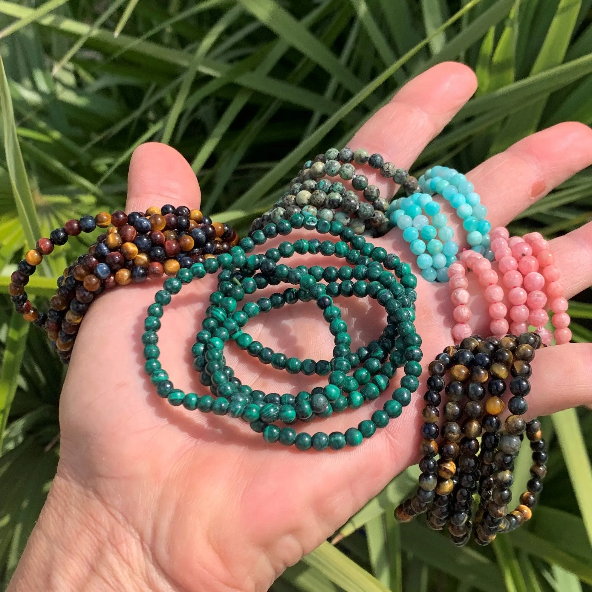 Bracelets pour enfants, amazonite, malachite, obsidienne, œil de faucon, rhodochrosite, turquoise