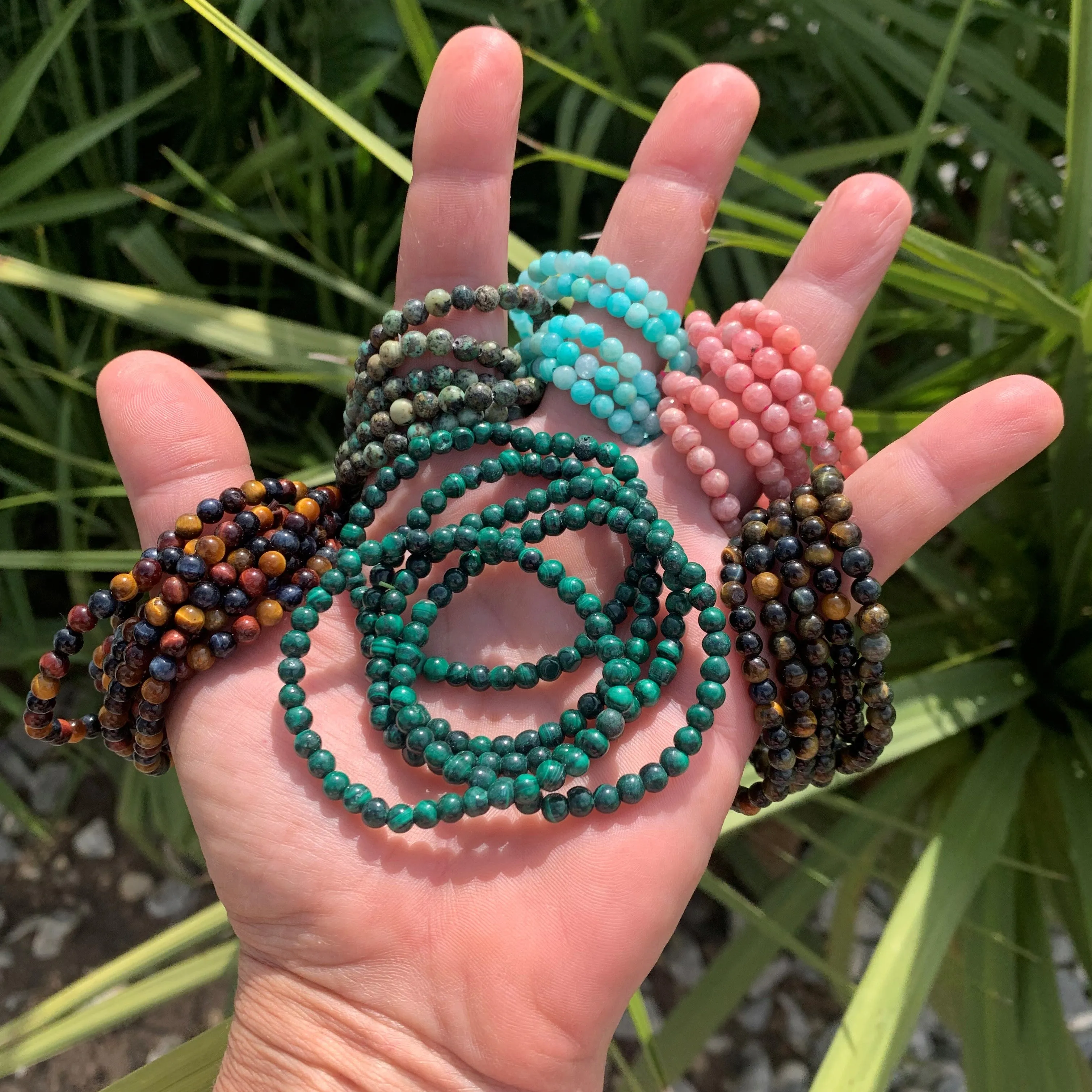 Bracelets pour enfants, amazonite, malachite, obsidienne, œil de faucon, rhodochrosite, turquoise