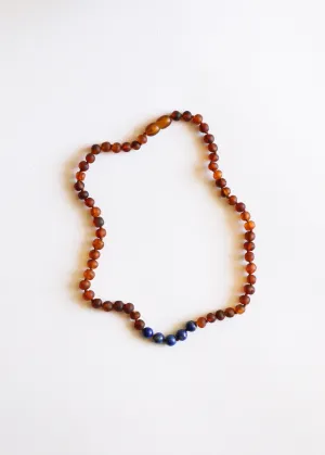 CanyonLeaf - Raw Cognac Baltic Amber   Lapis Stone Necklace
