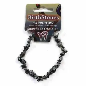 Capricorn Birthstone Adult Elasticated Chip Bracelet Gift - Snowflake Obsidian