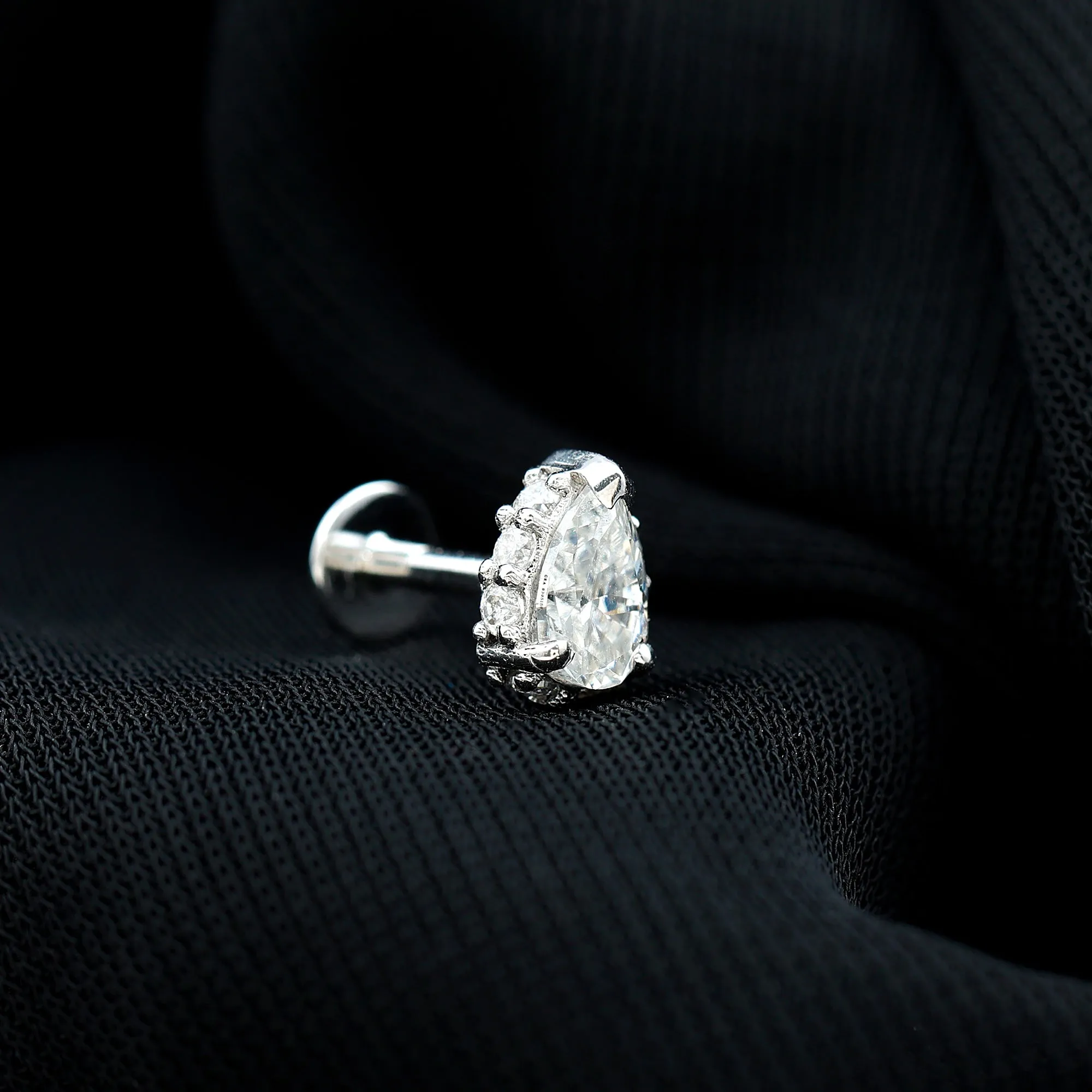 Certified Moissanite Teardrop Helix Earring in Gold