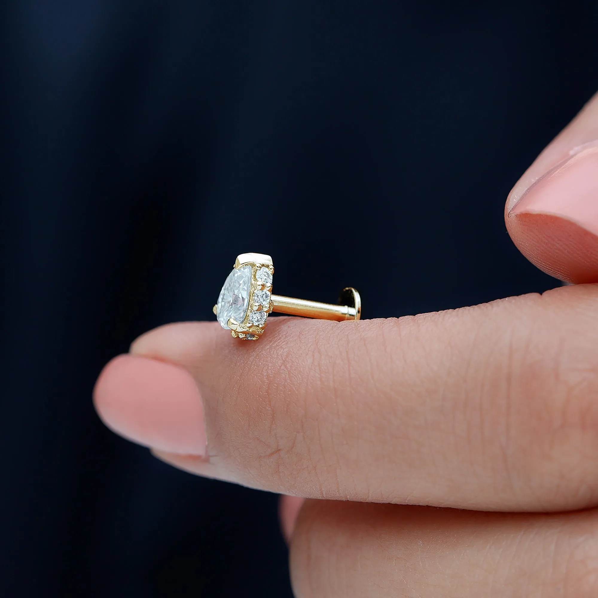 Certified Moissanite Teardrop Helix Earring in Gold
