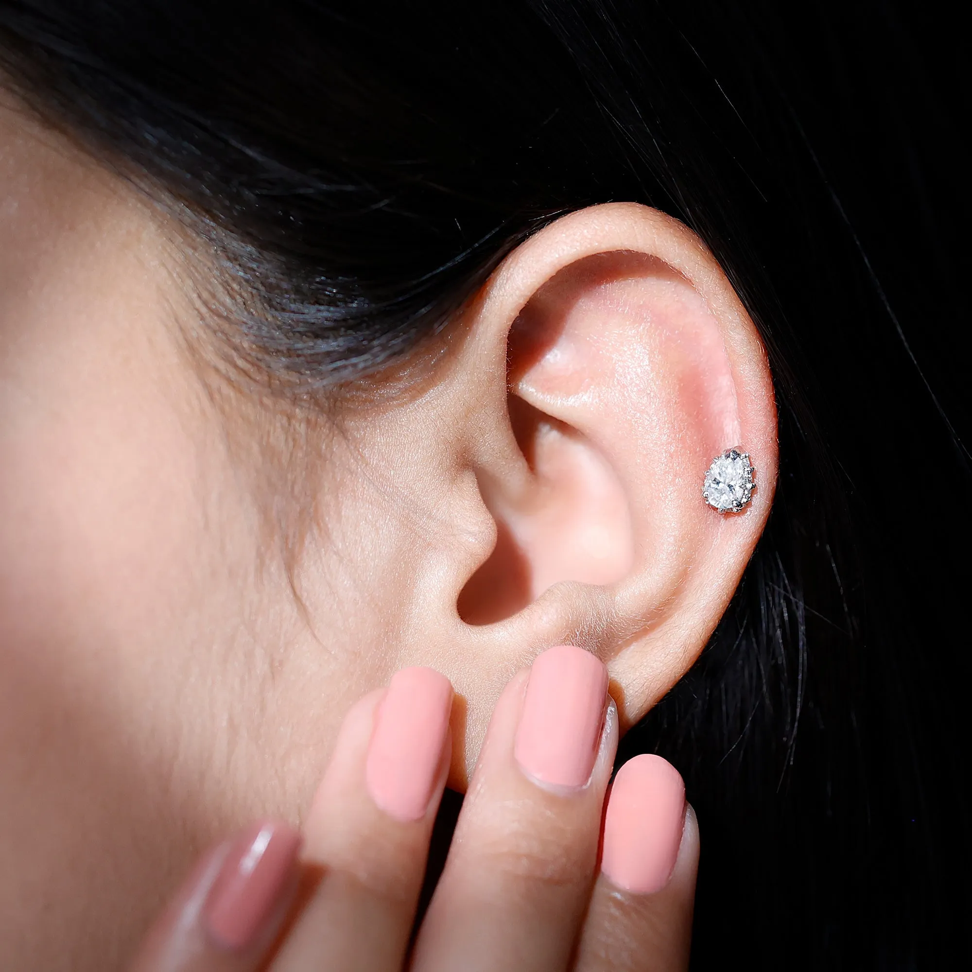 Certified Moissanite Teardrop Helix Earring in Gold