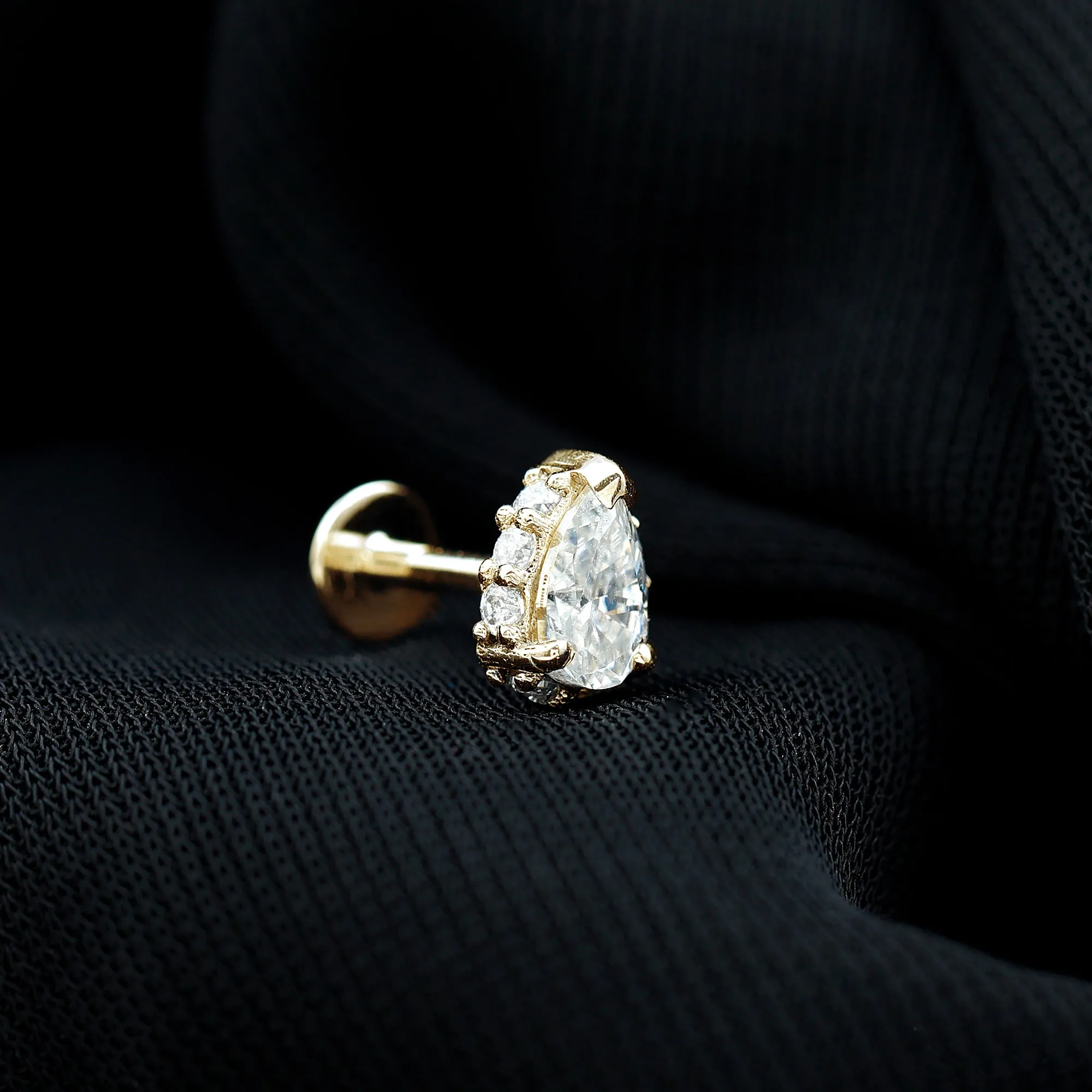 Certified Moissanite Teardrop Helix Earring in Gold