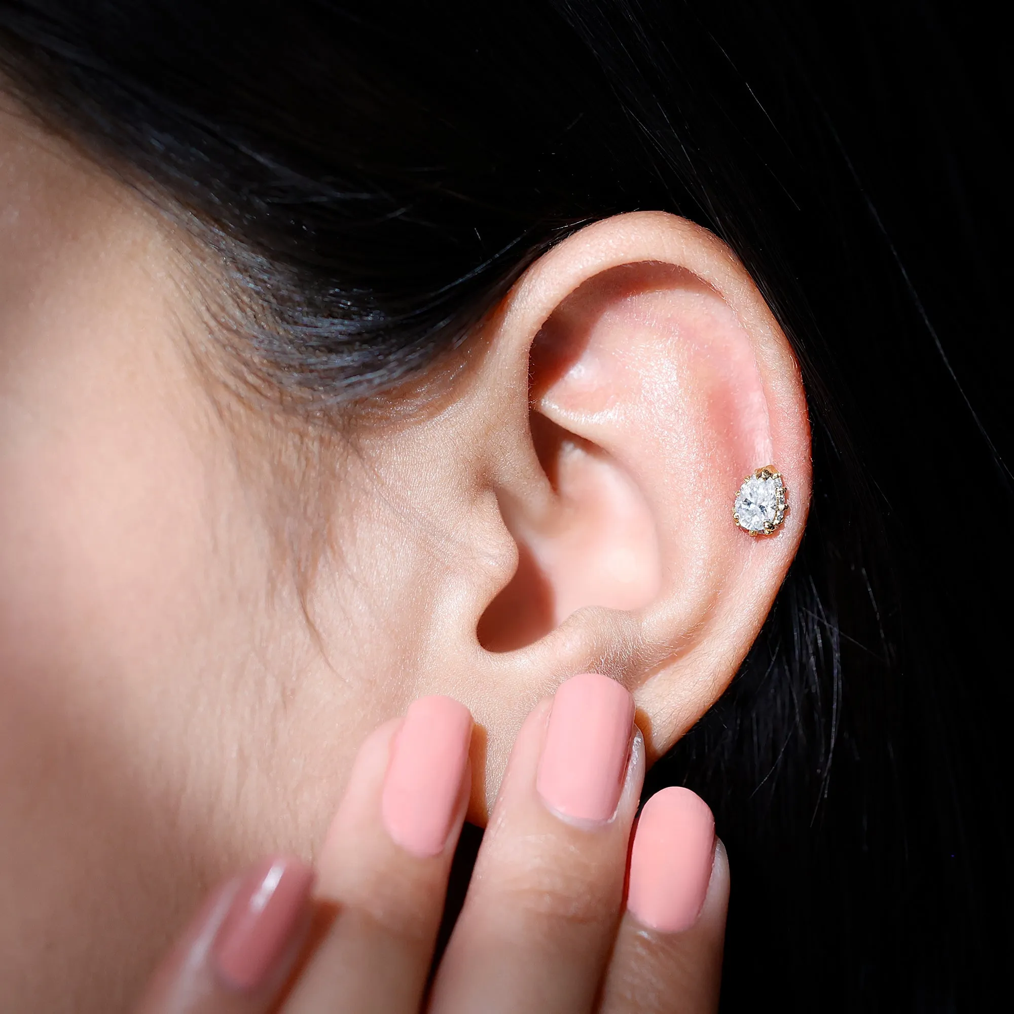 Certified Moissanite Teardrop Helix Earring in Gold
