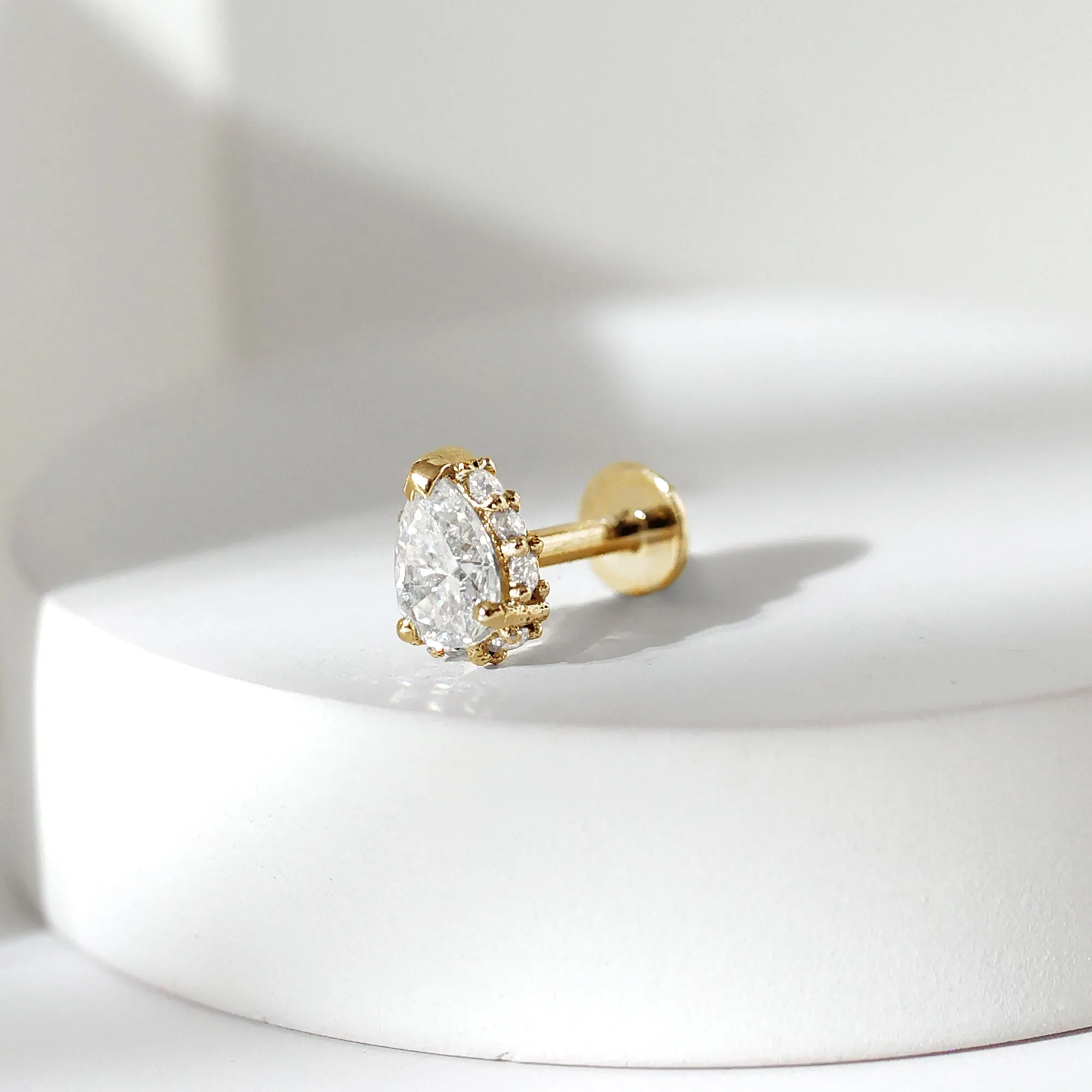Certified Moissanite Teardrop Helix Earring in Gold