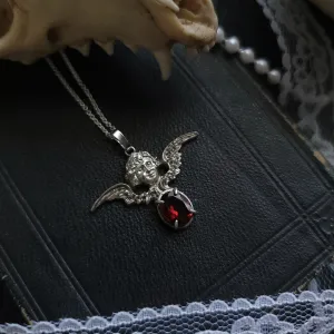 Cherubim - Sterling Silver Angel Necklace with Garnet