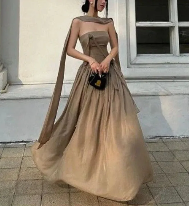 Chic Strapless A-Line Chiffon Elegant Long Party Dress Formal Dress Evening Dress Wholesale