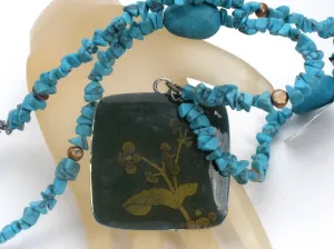 Chico's Turquoise Bead Enamel Pendant Necklace