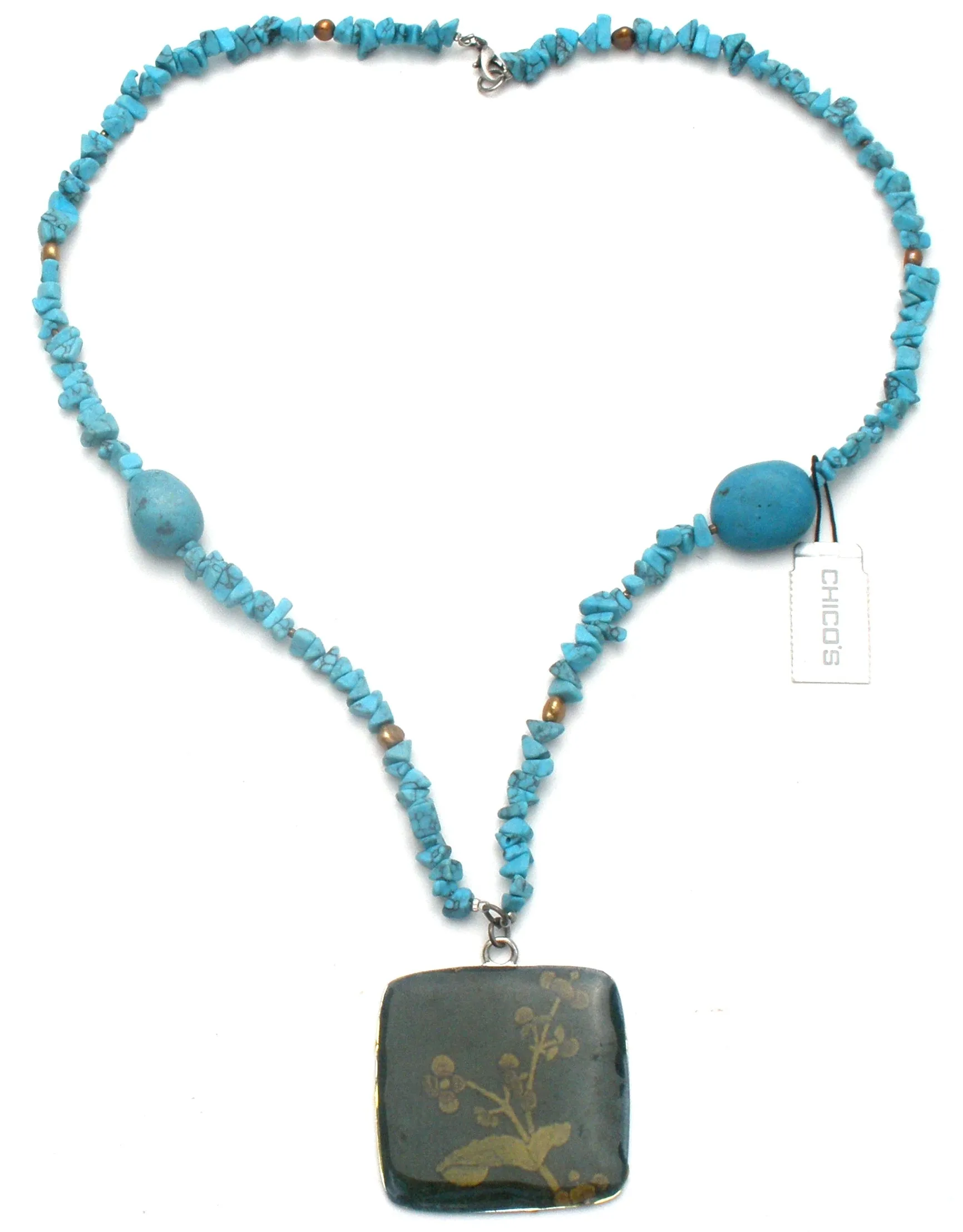 Chico's Turquoise Bead Enamel Pendant Necklace