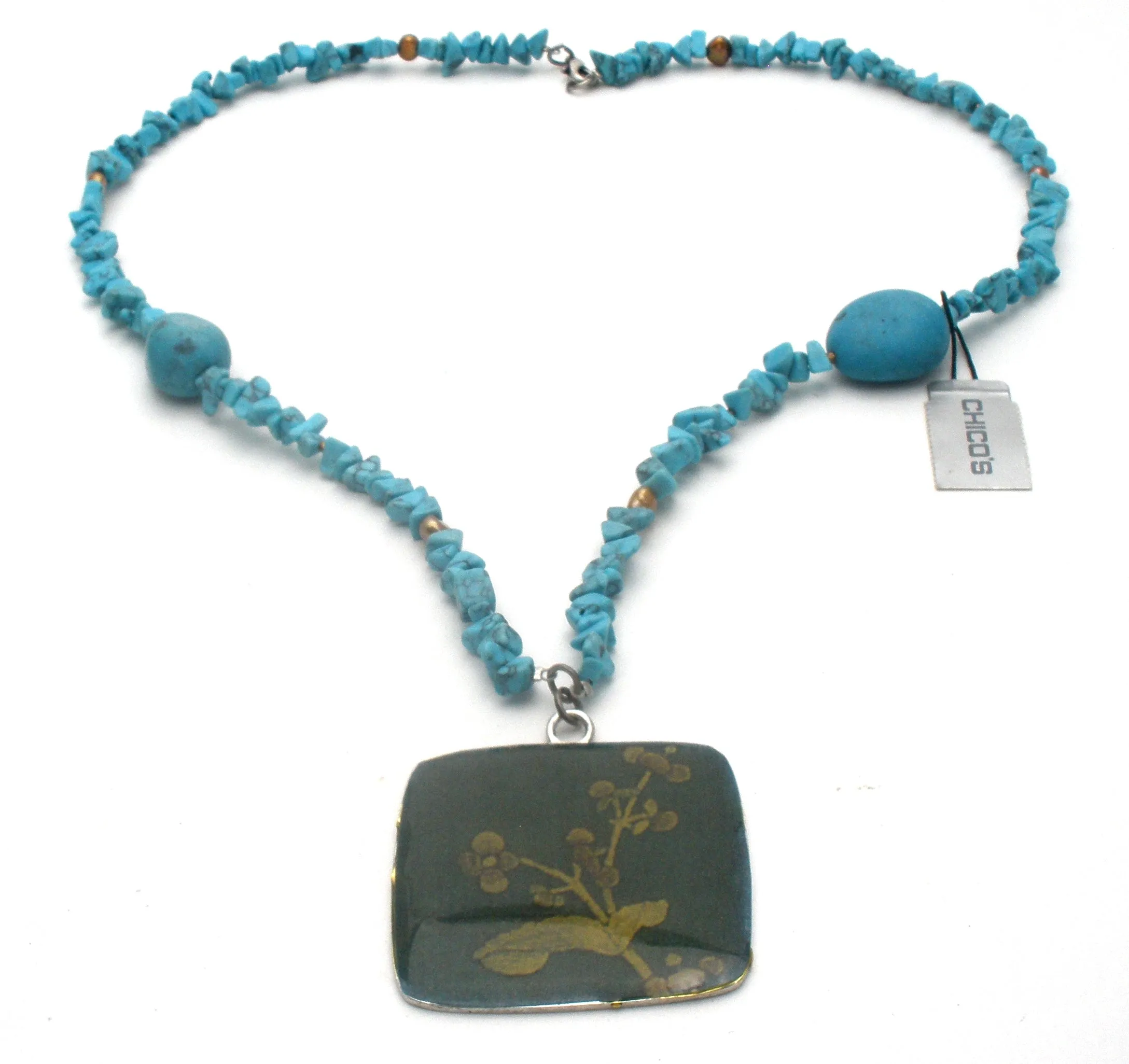 Chico's Turquoise Bead Enamel Pendant Necklace