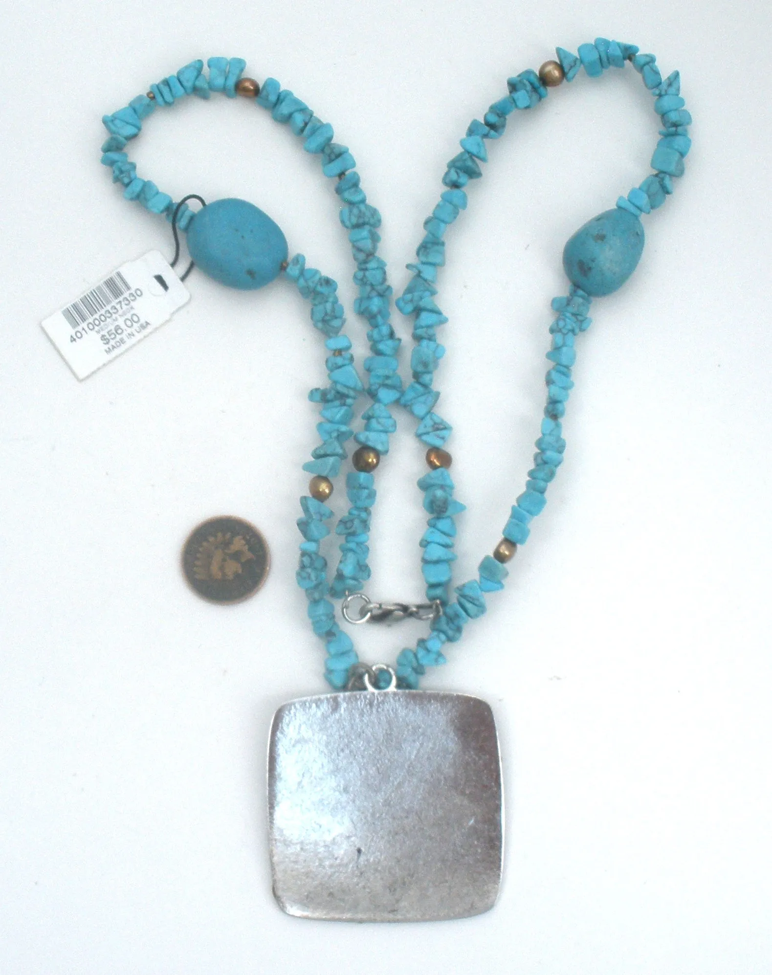 Chico's Turquoise Bead Enamel Pendant Necklace