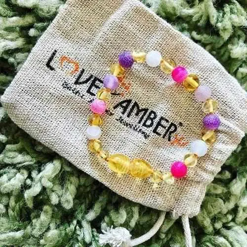 Child Amelie Pink Purple Agate Honey Baltic Amber Anklet Bracelet