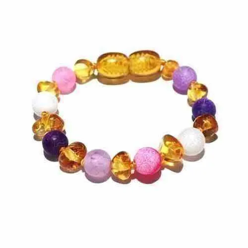 Child Amelie Pink Purple Agate Honey Baltic Amber Anklet Bracelet