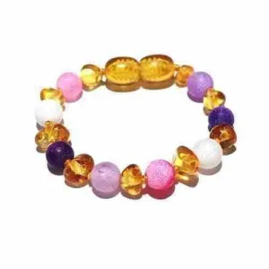 Child Amelie Pink Purple Agate Honey Baltic Amber Anklet Bracelet