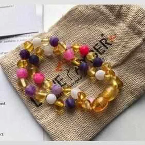 Child Amelie Pink Purple Agate Honey Baltic Amber Anklet Bracelet