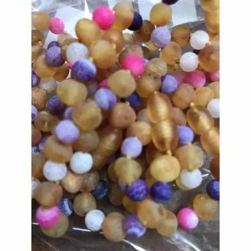 Child Amelie Pink Purple Agate Honey Baltic Amber Anklet Bracelet