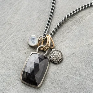 Chocolate Sapphire Drop Necklace on Sterling Silver Curb Chain