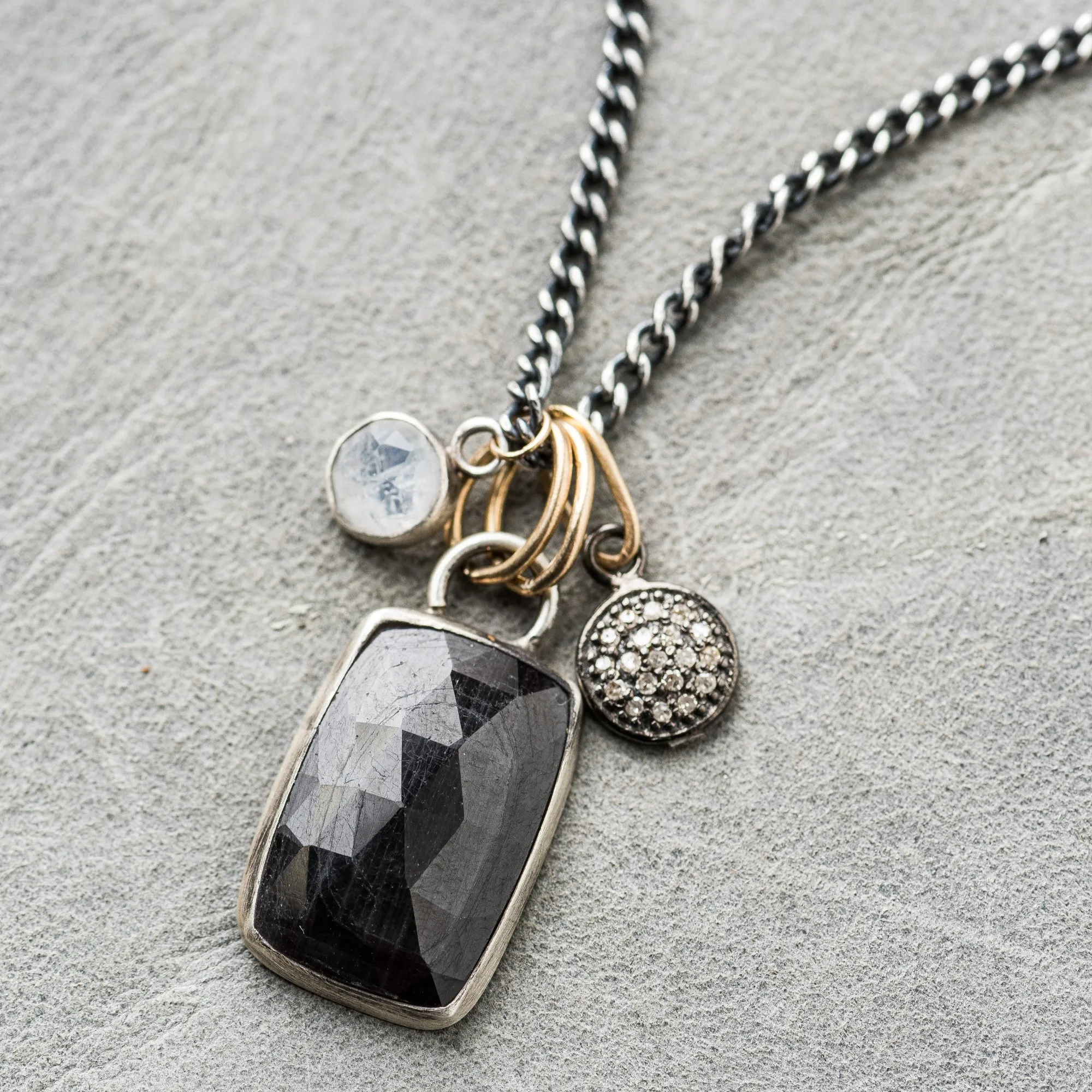 Chocolate Sapphire Drop Necklace on Sterling Silver Curb Chain