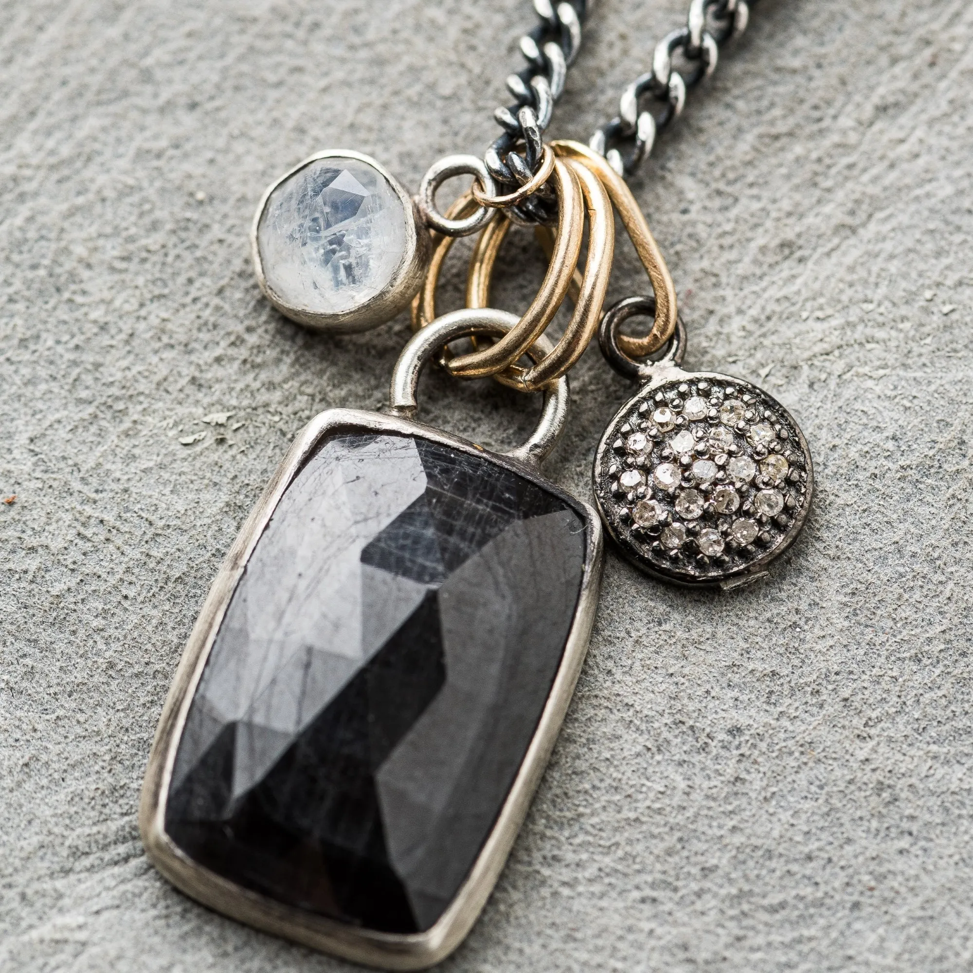 Chocolate Sapphire Drop Necklace on Sterling Silver Curb Chain