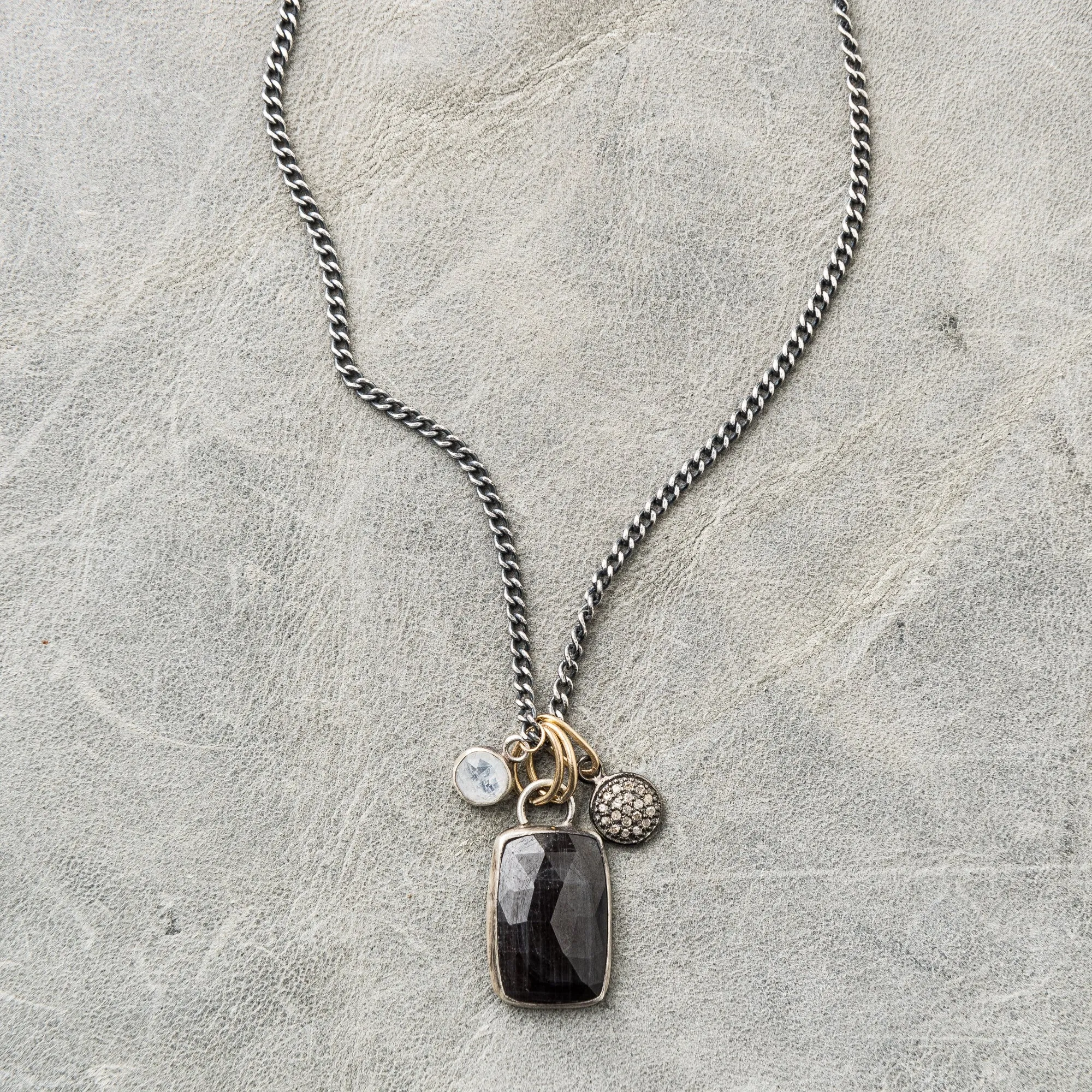 Chocolate Sapphire Drop Necklace on Sterling Silver Curb Chain