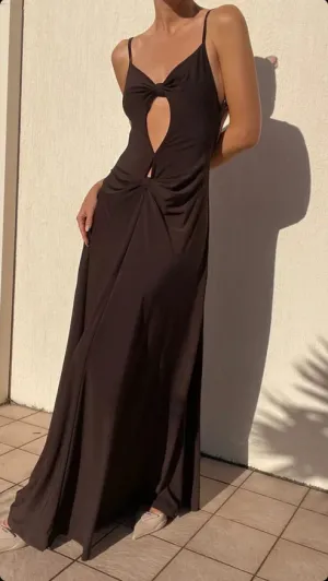 Chocolate Spaghetti Straps Backless Elegant Party Dress Charming Evening Dress