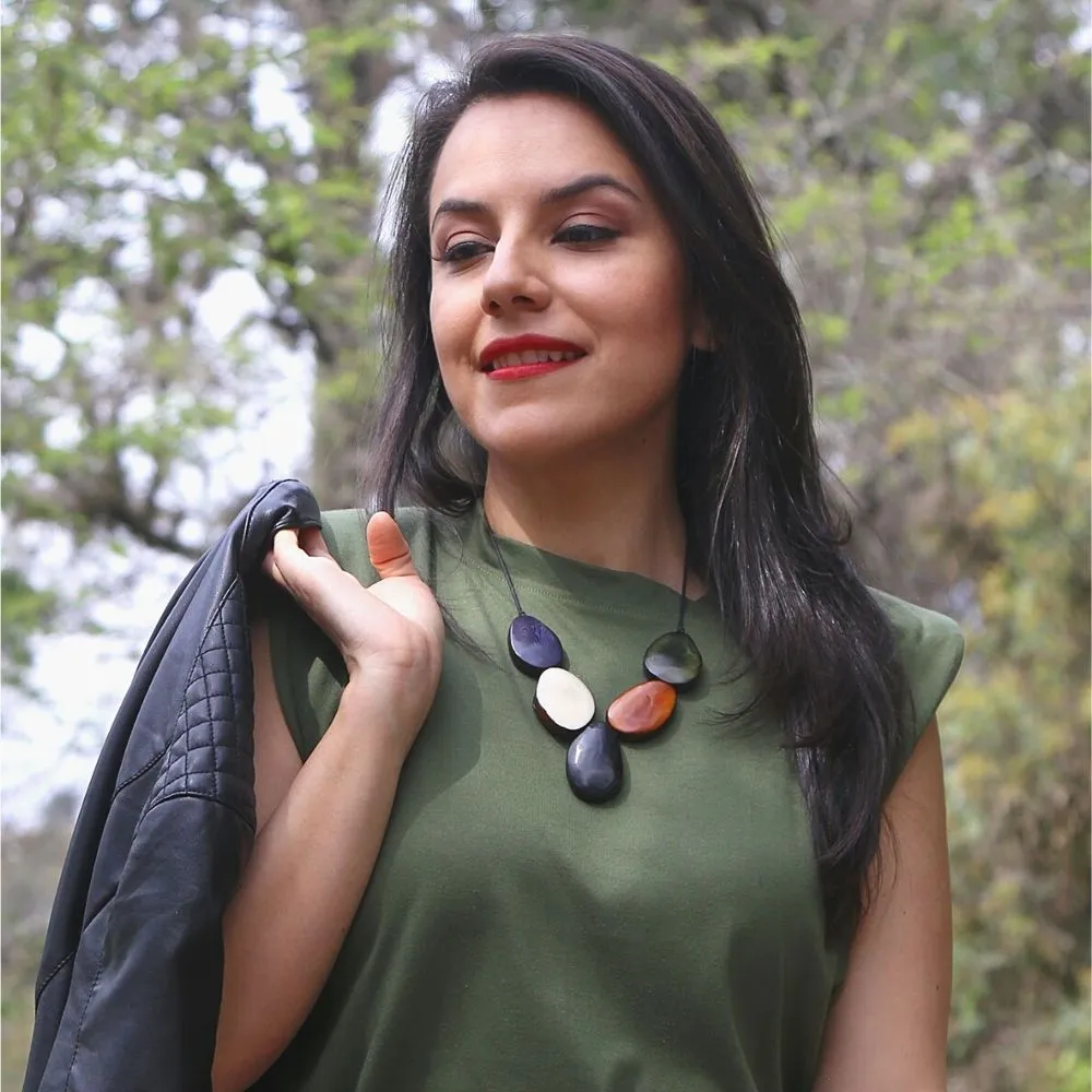 Cinco Tagua Necklace - Turquoise
