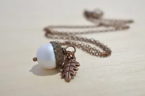 Copper Faerie Magic Acorn Necklace | Iridescent White Acorn Pendant | Forest Acorn Nature Jewelry