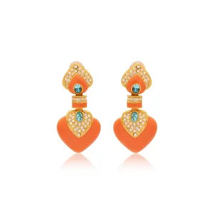 Coral & Aquamarine Heart Drop Clip Earrings
